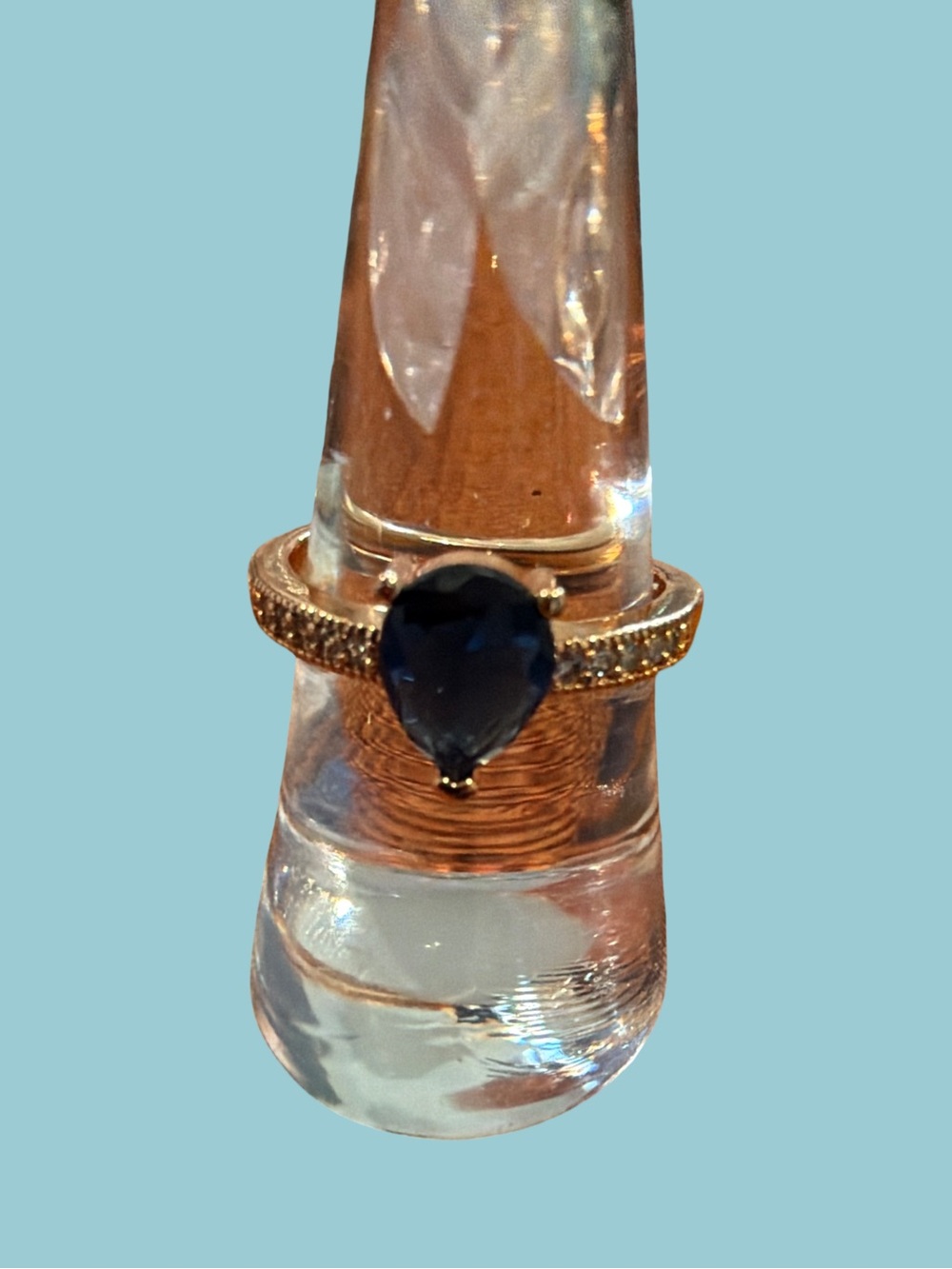Gold Ring with Teardrop Blue Stone